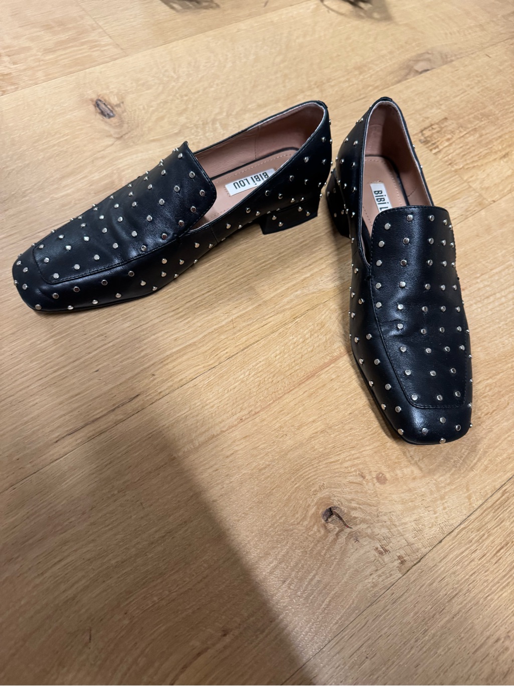 Black Studded Leather Loafers For Women By Bibi Lou